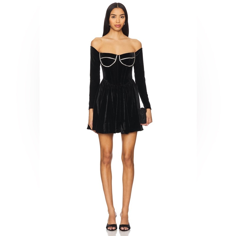 Bardot Emlyn Velour Mini Dress in Black